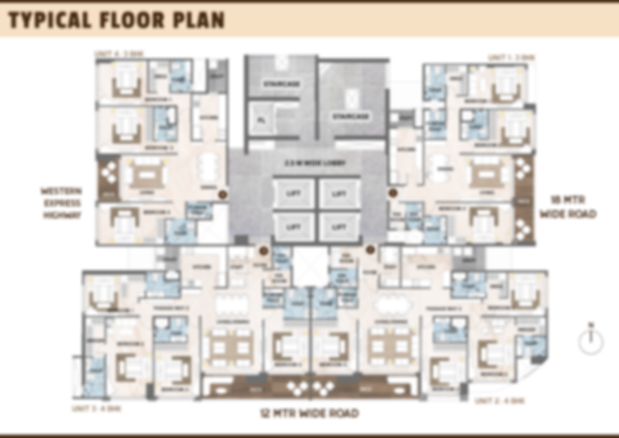3 BHK 1370 sq.ft. typical floor plan